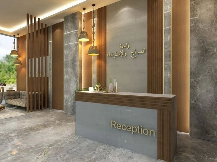 كاونتر استقبال بإضاءة معلقة